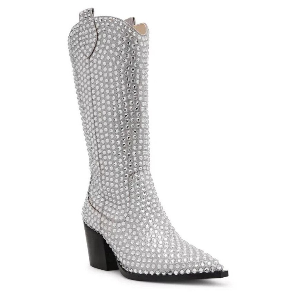 Betsey Johnson Women Size 7 M Randy Silver Rhinestone Cowboy Boots NEW